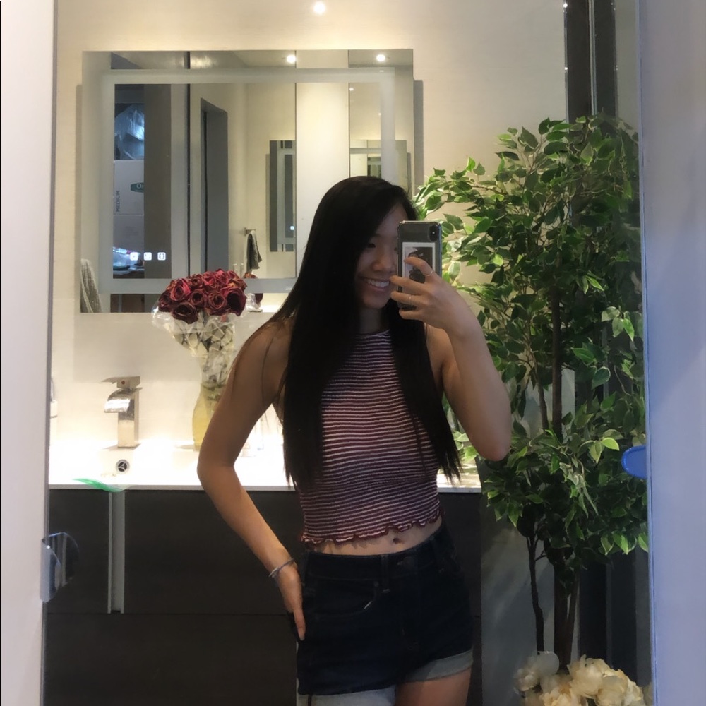 Red and white stripped self-tie halter top